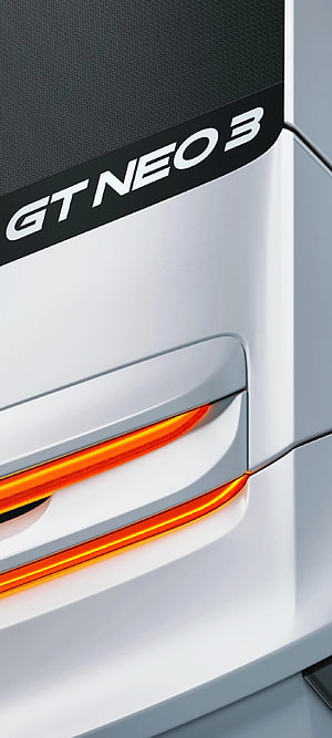 Realme GT Neo 3 Smartphone Close-Up with Orange LED Flash and Sleek White Design HD phone wallpaper