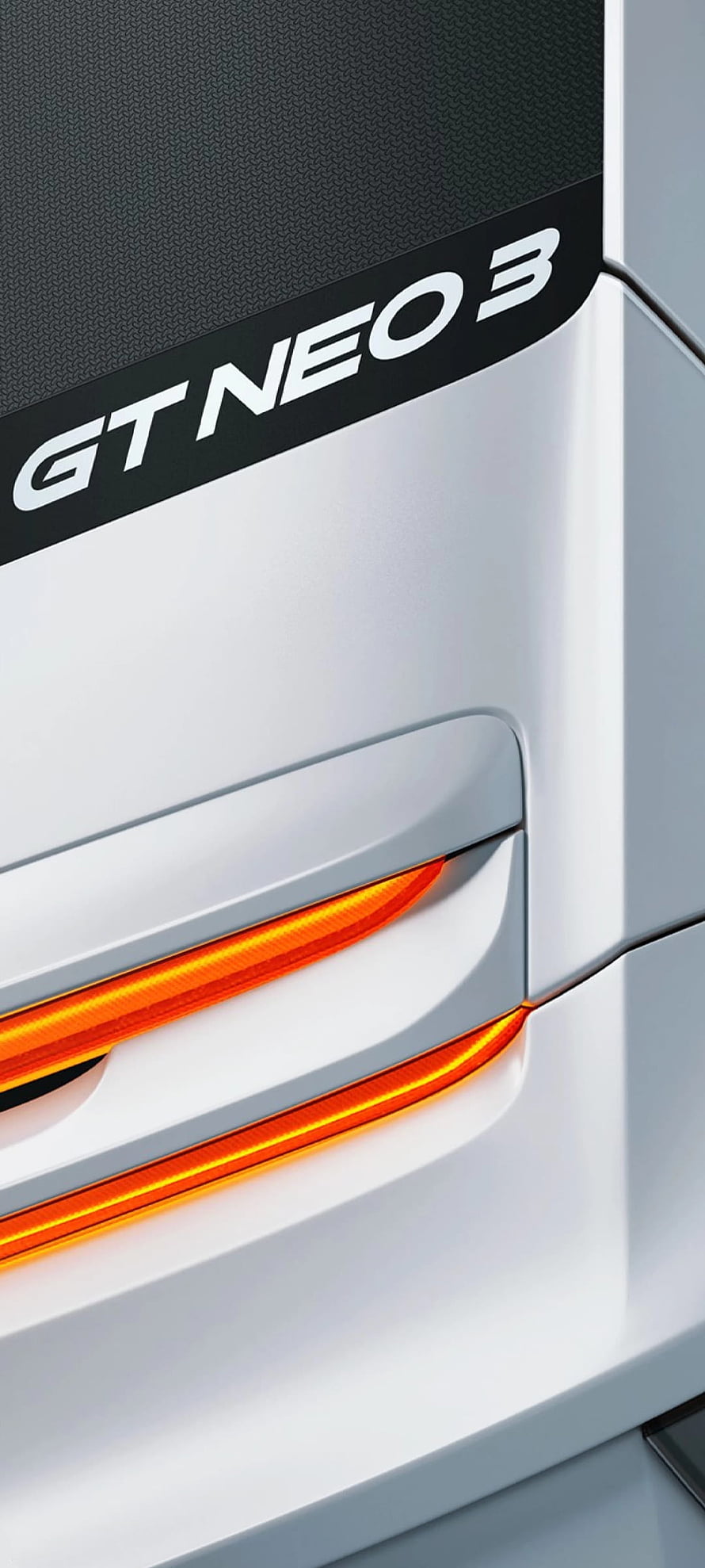 Realme GT Neo 3 Smartphone Close-Up with Orange LED Flash and Sleek White Design HD phone wallpaper