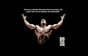 Motivational Bodybuilder Pose with Inspirational Fitness Quote on Black Background HD wallpaper