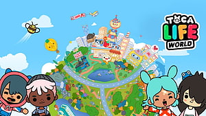 Toca Life World Cartoon City Map With Cute Characters And Colorful Buildings HD wallpaper