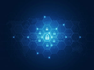 Cybersecurity Concept with Glowing Lock Icons on Hexagonal Circuit Board Background HD wallpaper