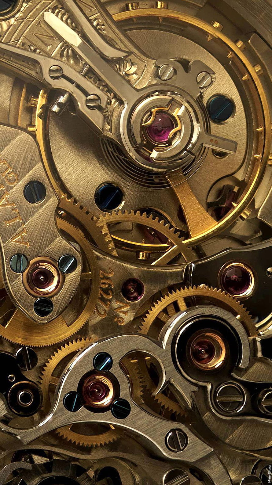 Intricate Mechanical Watch Movement with Gold Gears and Jewels HD phone wallpaper