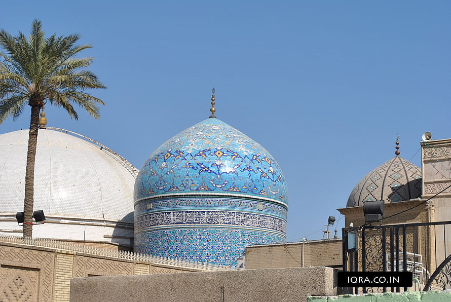 Baghdad Sharif Shrine Blue Tiled Dome and Islamic Architecture HD wallpaper