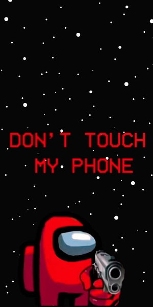 Red Among Us Crewmate Holding Pistol Against Starry Space Background HD phone wallpaper