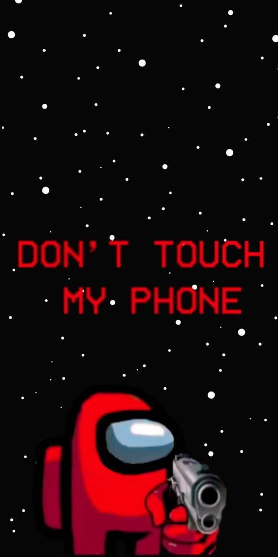 Red Among Us Crewmate Holding Pistol Against Starry Space Background HD phone wallpaper