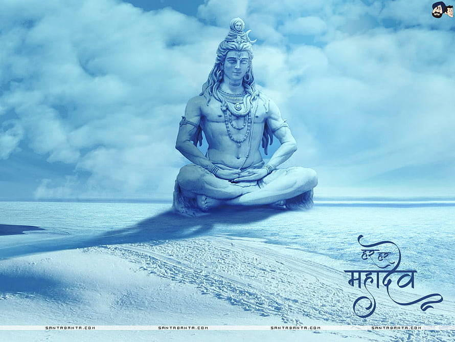 Lord Shiva Meditating in Lotus Pose on a Serene Beach Under a Cloudy Sky HD wallpaper