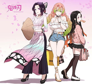 Demon Slayer Girls in Modern Streetwear: Mitsuri, Kanae, and Nezuko Shopping HD wallpaper