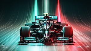 Mercedes-AMG Petronas Formula 1 Car Front View with Neon Lighting HD wallpaper