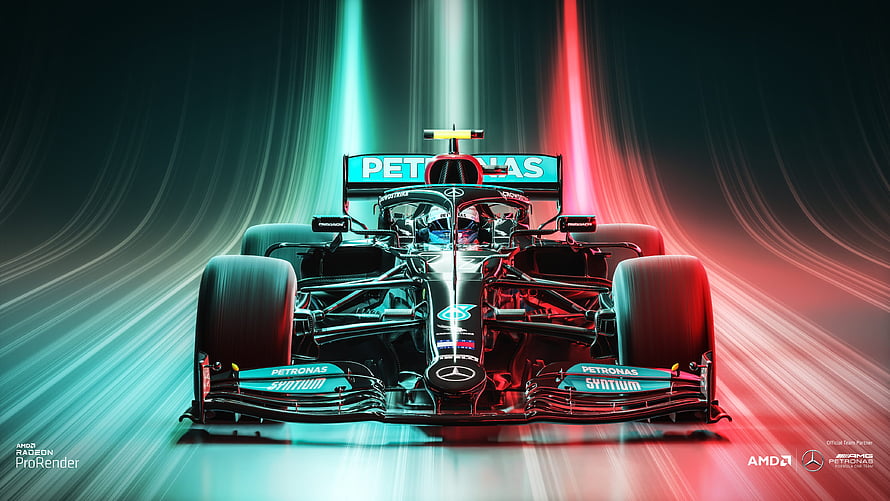 Mercedes-AMG Petronas Formula 1 Car Front View with Neon Lighting HD wallpaper