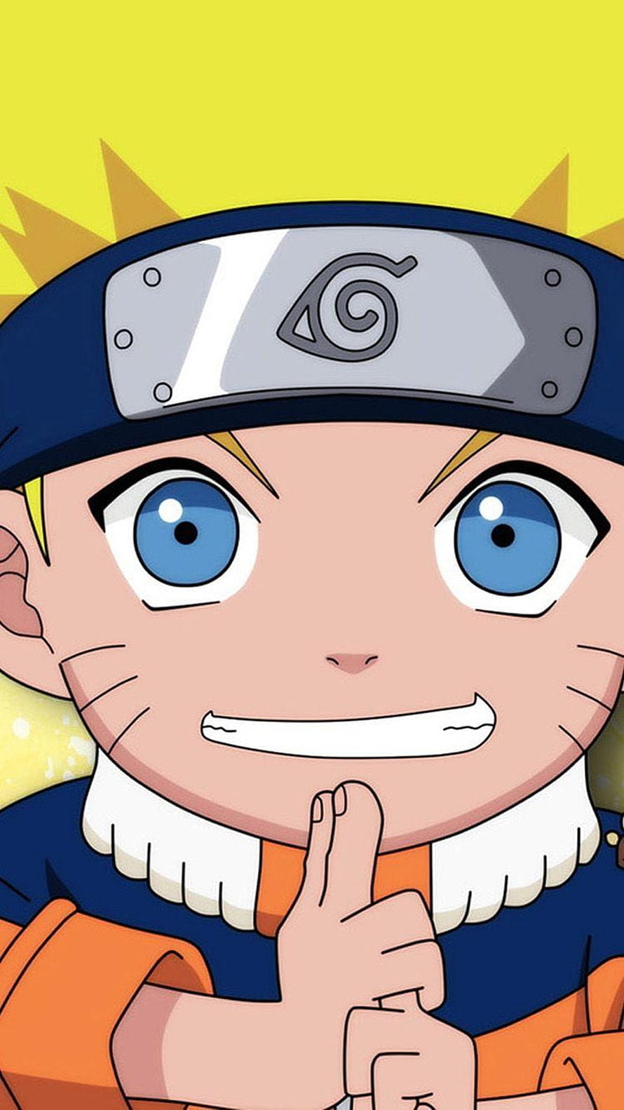 Cute Chibi Naruto Uzumaki Portrait with Hidden Leaf Headband and Finger Gesture HD phone wallpaper