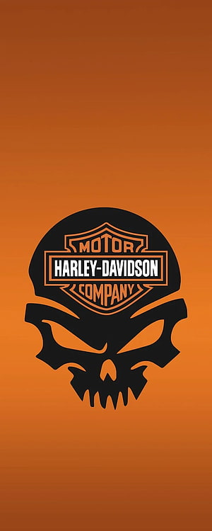 Harley-Davidson Skull Logo on Orange Gradient Background HD phone wallpaper