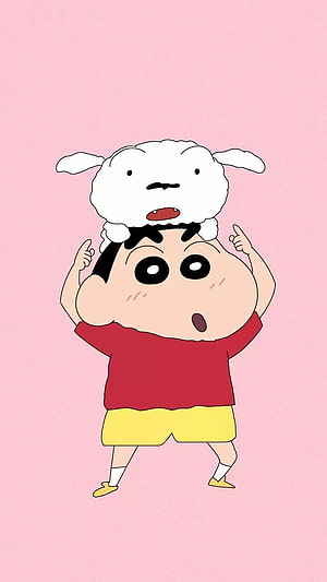 Shin-chan and Shiro from Crayon Shin-chan in a Cute Pink Illustration HD phone wallpaper