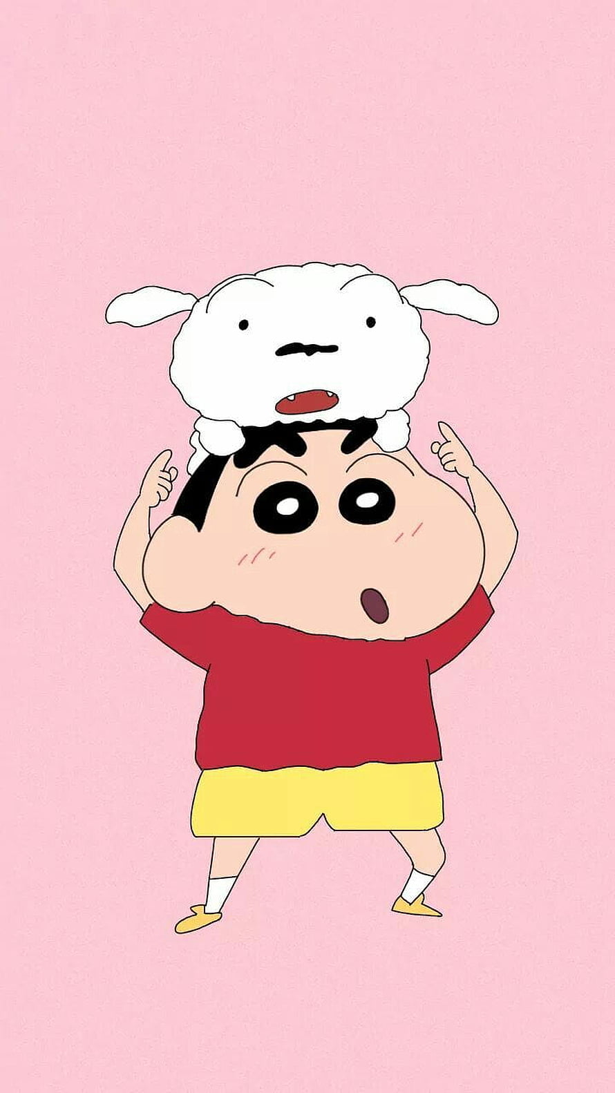 Shin-chan and Shiro from Crayon Shin-chan in a Cute Pink Illustration HD phone wallpaper