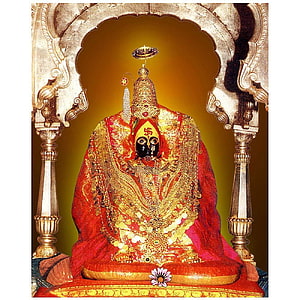 Tulja Bhavani Murti in Tuljapur Temple with Ornate Gold Jewelry and Red Garments HD phone wallpaper