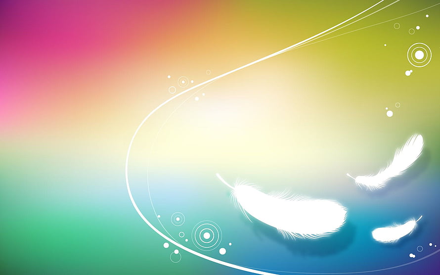 Pastel Gradient Abstract Background with White Feathers and Flowing Curves HD wallpaper
