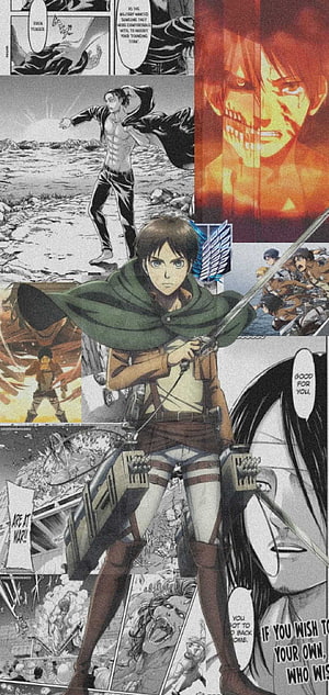 Eren Yeager Attack Titan Transformation and Survey Corps ODM Gear Manga Collage HD phone wallpaper
