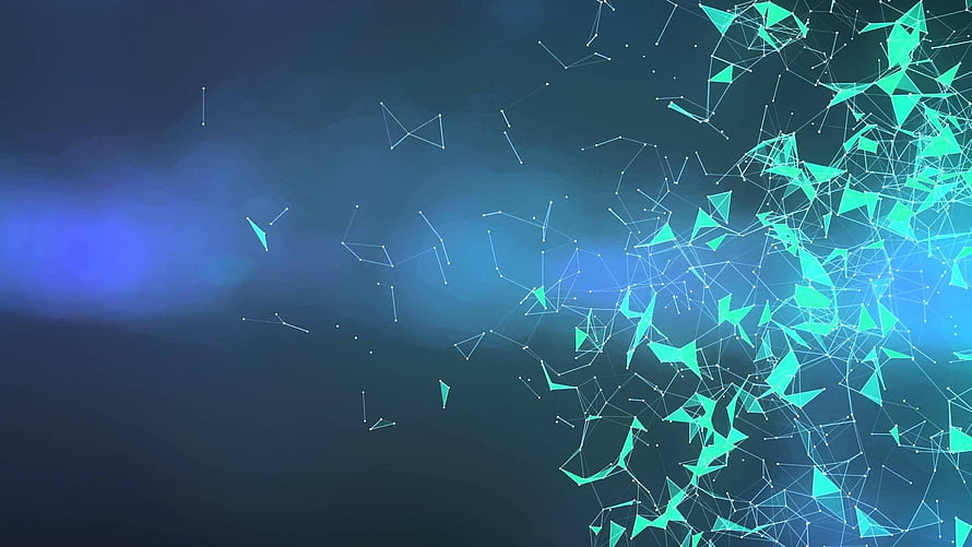 Abstract Digital Network Mesh with Glowing Cyan Triangles on Dark Blue Background HD wallpaper