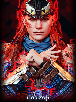 Aloy from Horizon Zero Dawn in Cyberpunk Armor with Red Hair and Futuristic Visor HD phone wallpaper