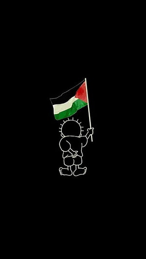 Palestinian Flag Line Art Illustration of a Child Holding a Banner on Black Background HD phone wallpaper