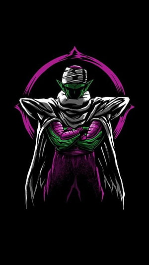Piccolo Dragon Ball Z Anime Character Portrait with Purple Aura on Black Background HD phone wallpaper