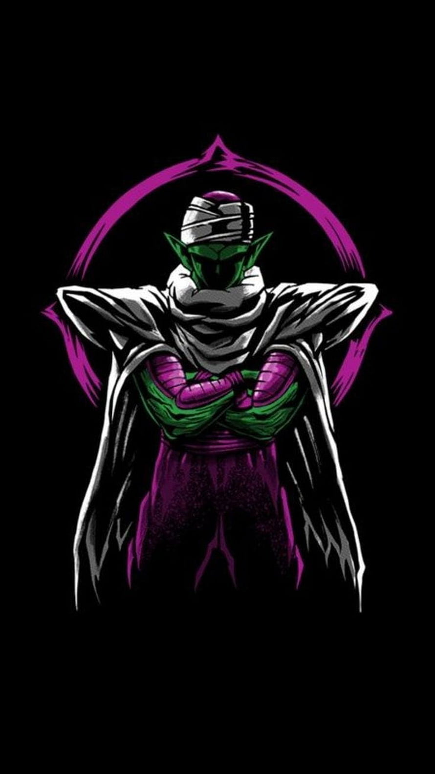 Piccolo Dragon Ball Z Anime Character Portrait with Purple Aura on Black Background HD phone wallpaper