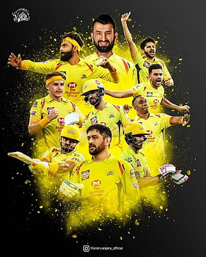 Chennai Super Kings Cricket Team Composite Artwork in Yellow Uniforms HD phone wallpaper
