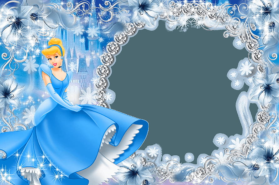 Cinderella in Blue Ballgown with Snowflake and Floral Ornamental Frame HD wallpaper
