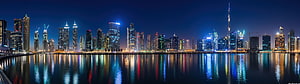 Dubai Marina Night Skyline with Burj Khalifa and Water Reflections HD wallpaper
