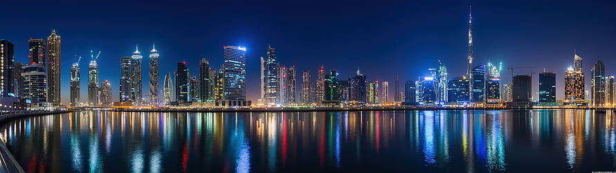 Dubai Marina Night Skyline with Burj Khalifa and Water Reflections HD wallpaper