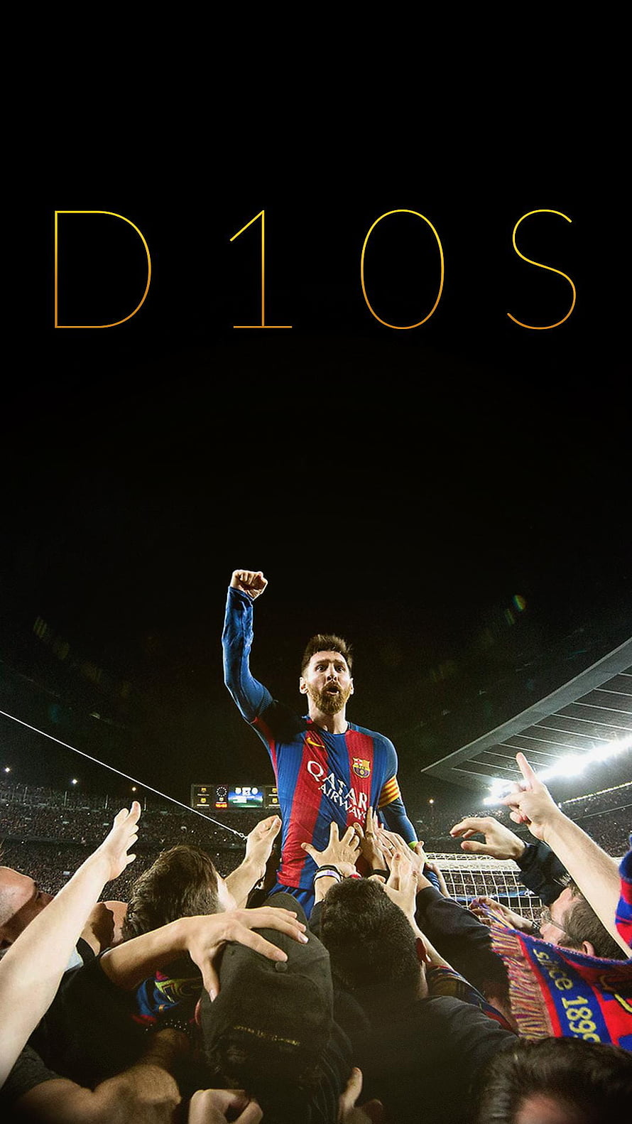Lionel Messi lifted by Barcelona fans in a triumphant stadium celebration HD phone wallpaper