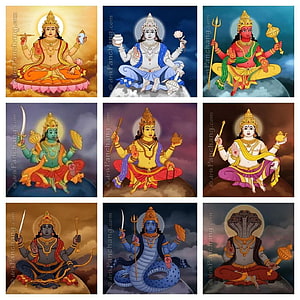 Navagraha Hindu Planetary Deities Illustration Collection HD phone wallpaper