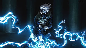 Kakashi Hatake Channeling Chidori Lightning in Dark Anime Illustration HD wallpaper
