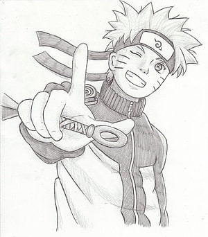Naruto Uzumaki Pencil Sketch with Headband and Kunai HD phone wallpaper
