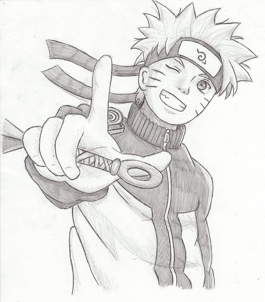 Naruto Uzumaki Pencil Sketch with Headband and Kunai HD phone wallpaper