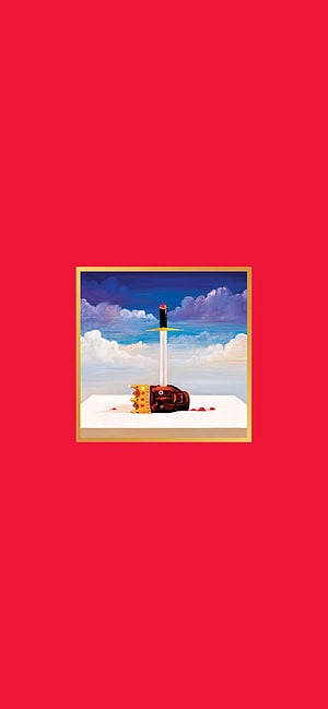 Kanye West Graduation Album Artwork with Sword and Crown on Red Background HD phone wallpaper
