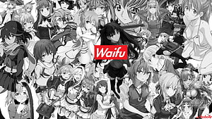 Monochrome Anime Waifu Character Collage Wallpaper HD wallpaper