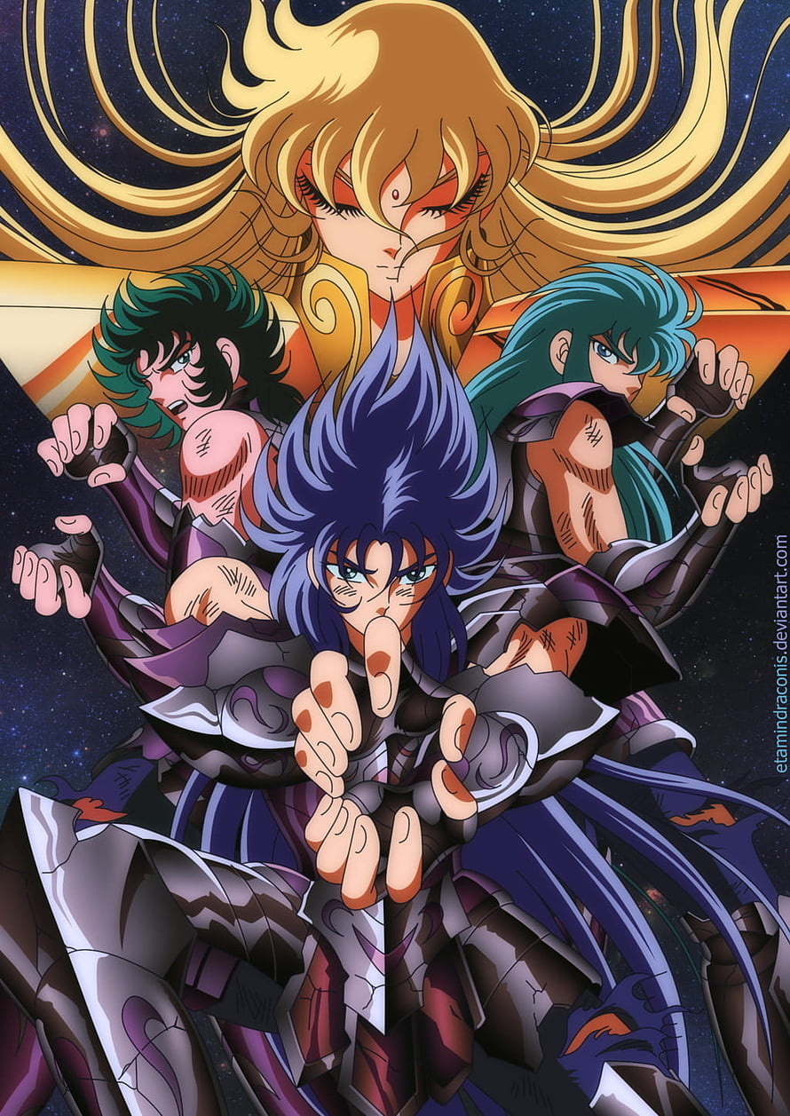 Saint Seiya Hades Chapter Anime Illustration Featuring Bronze Saints and Hades HD phone wallpaper