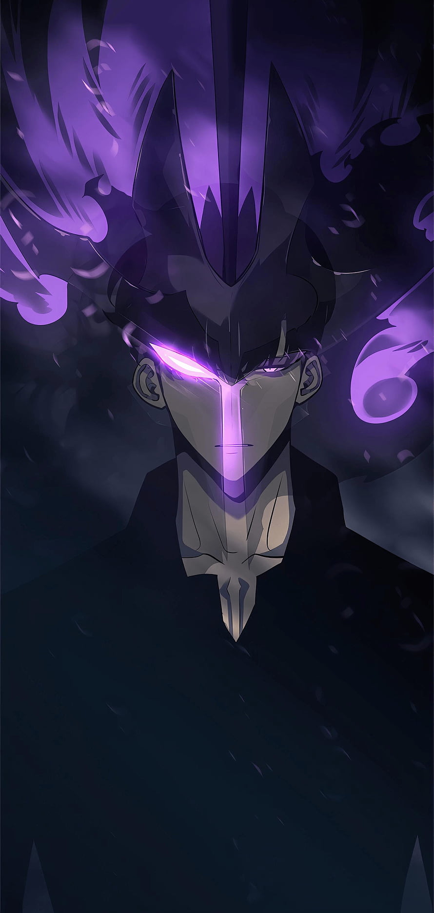 Solo Leveling Arise Dark Antagonist Portrait with Purple Aura and Glowing Eyes HD phone wallpaper