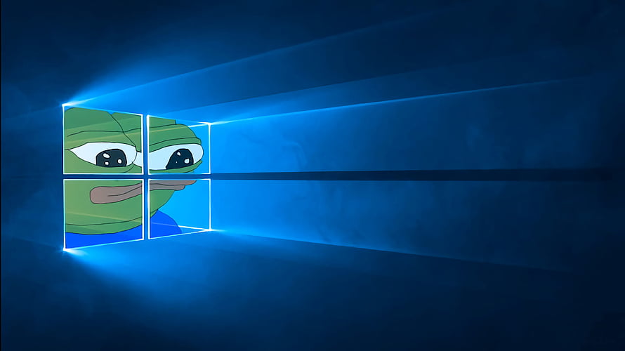 Pepe the Frog Windows 10 Logo Wallpaper with Blue Light Rays and Dark Background HD wallpaper