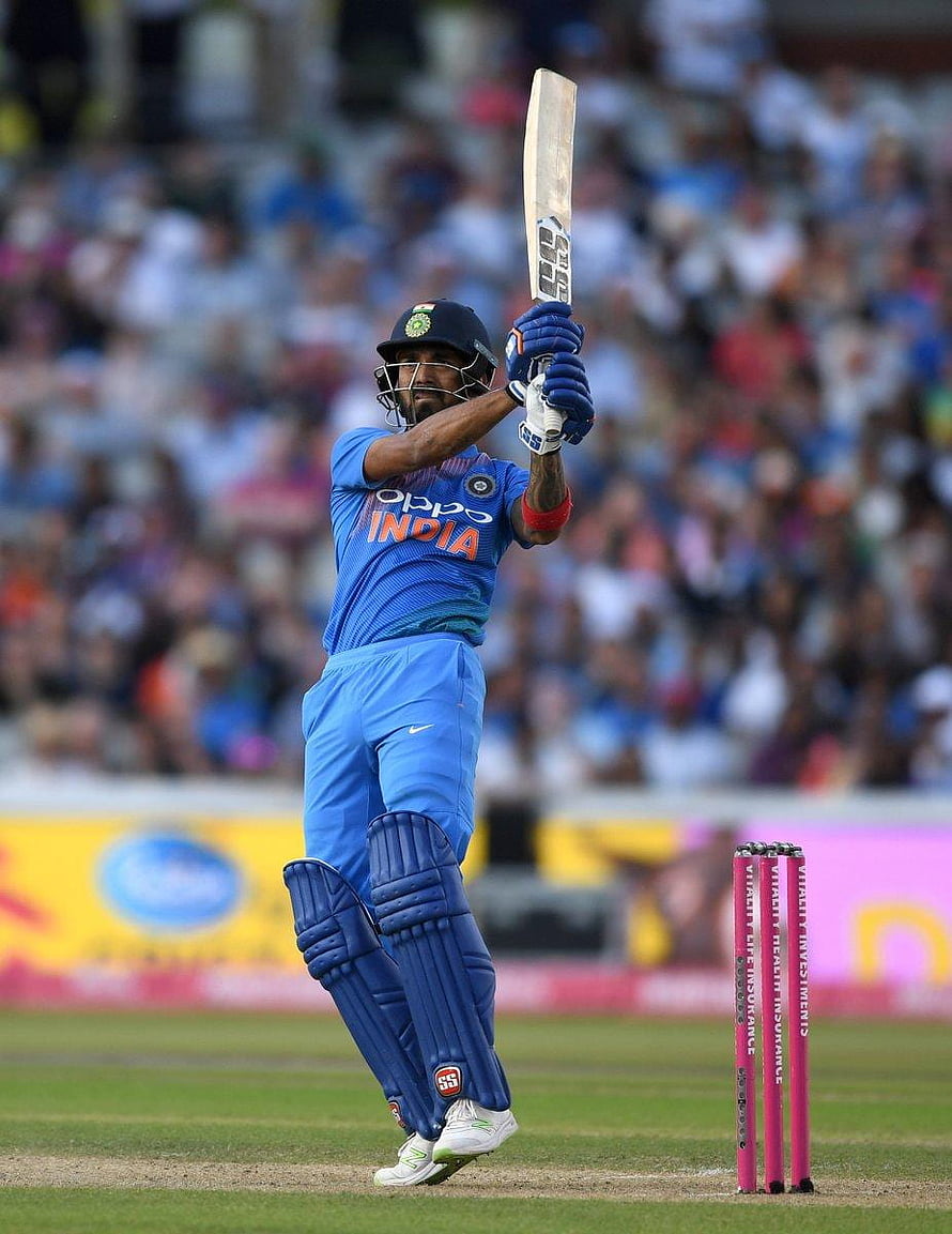 KL Rahul in India ODI kit raising bat in celebration at cricket stadium HD phone wallpaper