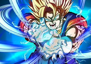 Vegetto Super Saiyan 4 Charging Kamehameha Energy Ball in Dragon Ball Fan Art HD wallpaper