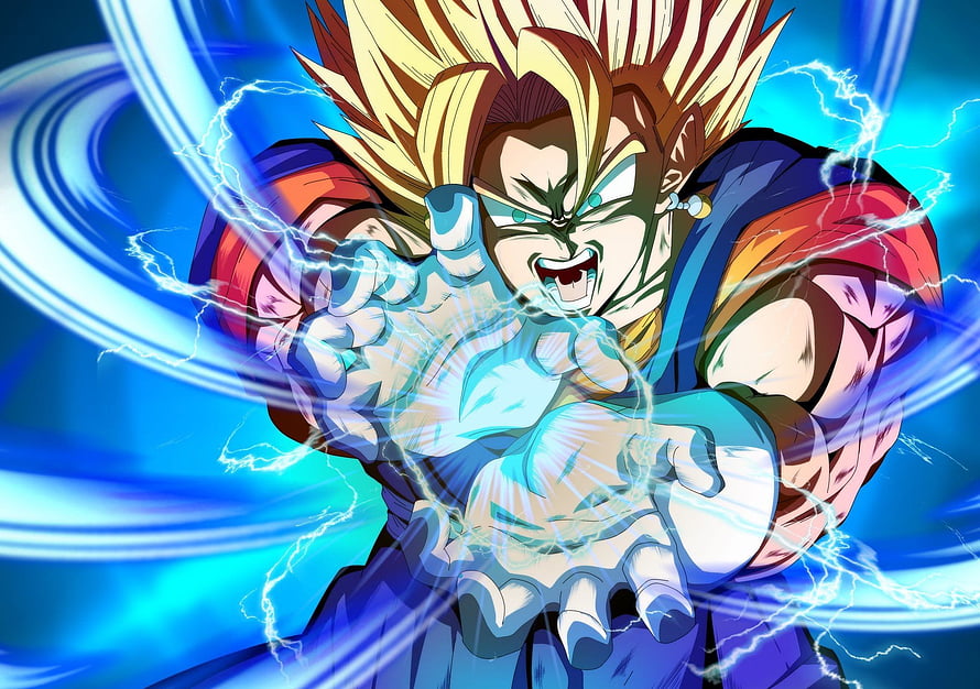 Vegetto Super Saiyan 4 Charging Kamehameha Energy Ball in Dragon Ball Fan Art HD wallpaper