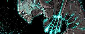 Kaiju No 8 Monster Illustration with Glowing Cyan Energy Veins and Dark Background HD wallpaper