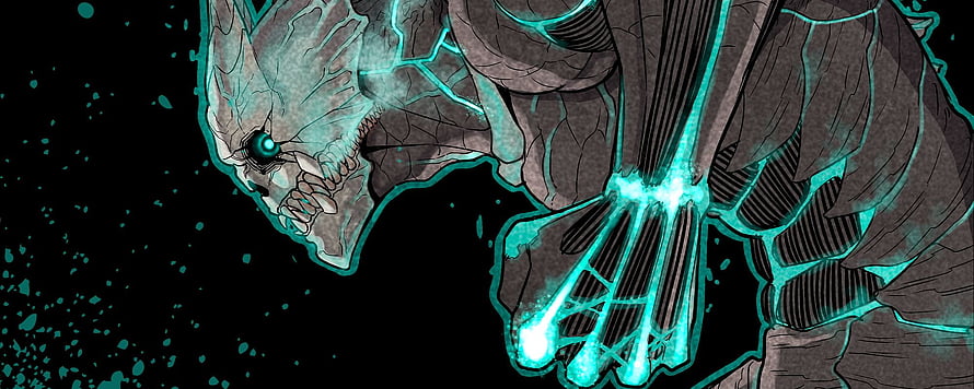 Kaiju No 8 Monster Illustration with Glowing Cyan Energy Veins and Dark Background HD wallpaper