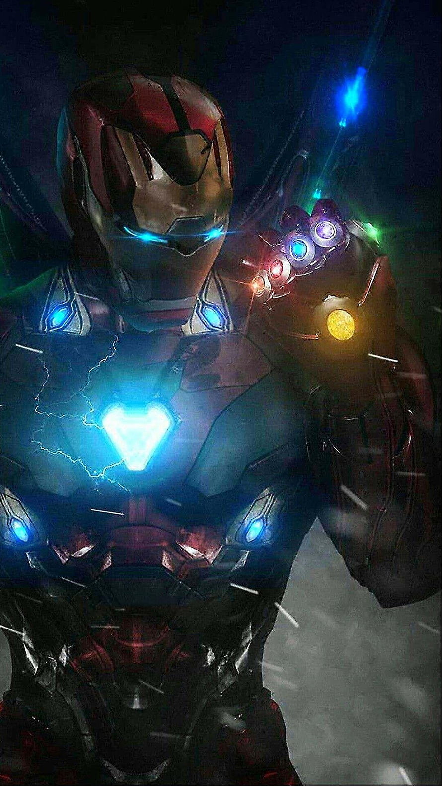 Iron Man Armor With Infinity Stones Gauntlet And Glowing Arc Reactor HD phone wallpaper