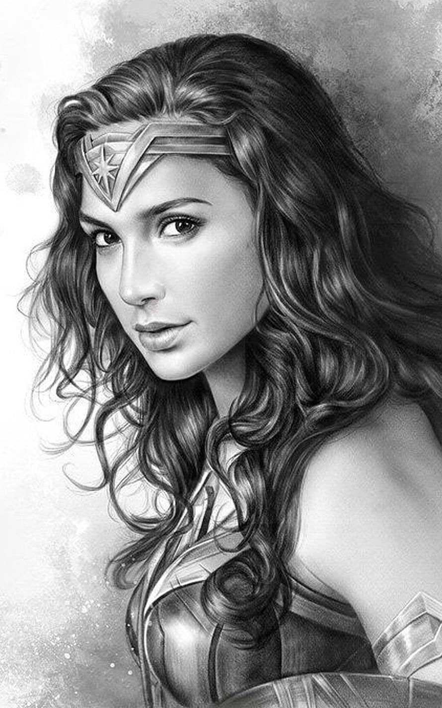Wonder Woman Pencil Portrait Artwork HD phone wallpaper