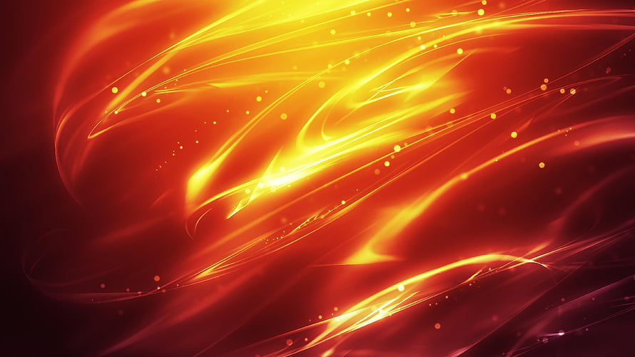 Vibrant Abstract Fire Energy Waves with Golden Light Streaks and Bokeh Particles HD wallpaper