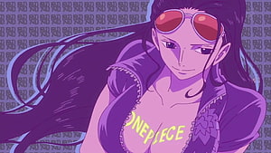 Nico Robin from One Piece in a purple-toned anime portrait with sunglasses HD wallpaper