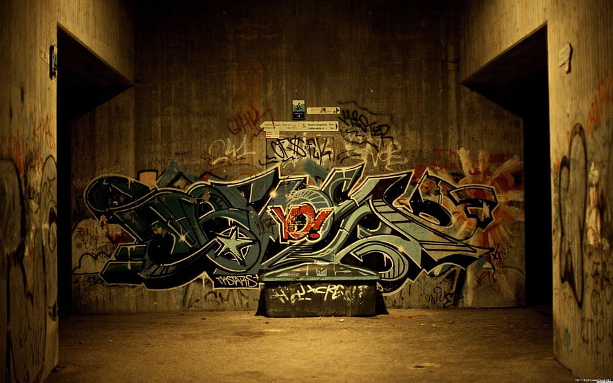 Urban Concrete Wall Covered in Colorful Hip Hop Style Graffiti Artwork HD wallpaper