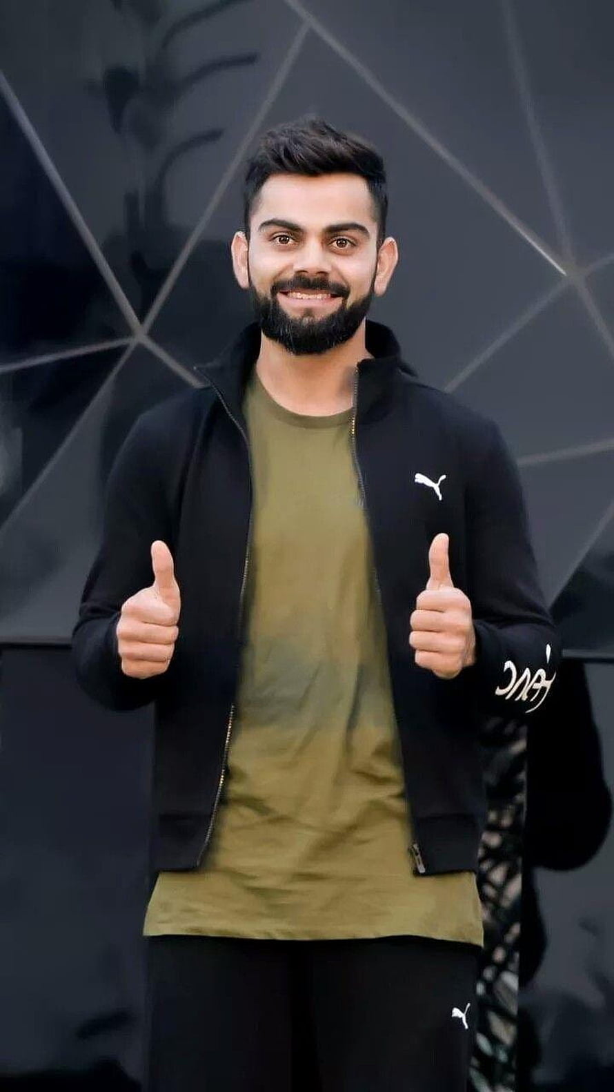 Virat Kohli in Black Puma Jacket Giving Double Thumbs Up HD phone wallpaper
